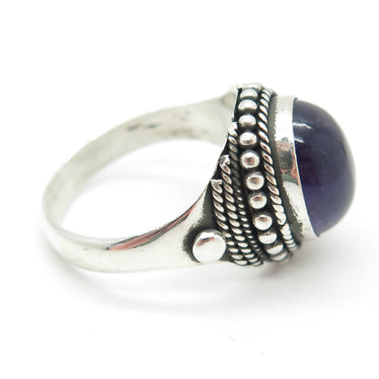 925 Sterling Silver Vintage Real Cabochon Amethyst Roped Ring Size 6.75