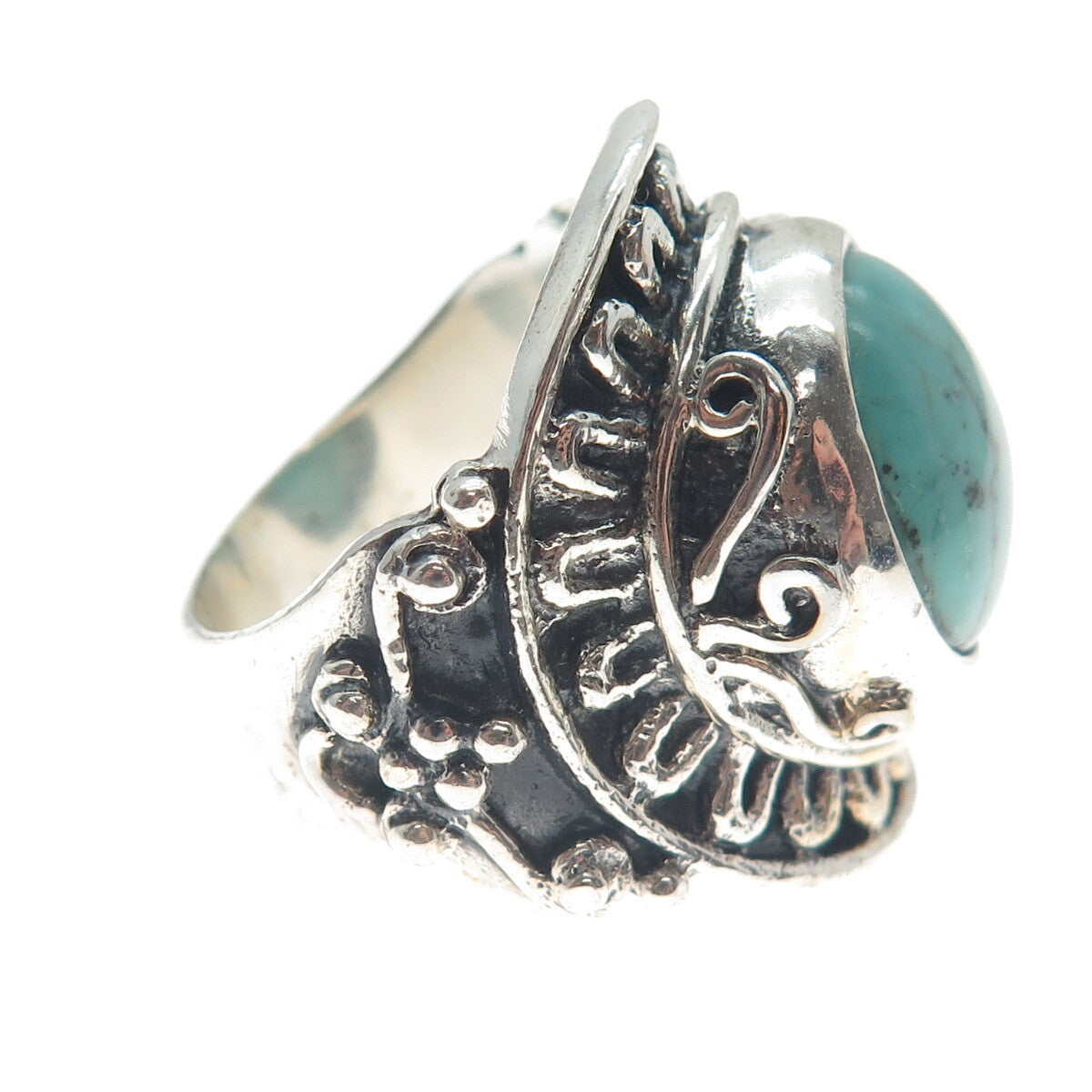 925 Sterling Silver Vintage Lone Mountain Turquoise Sun Oxidized Ring Size 10.5
