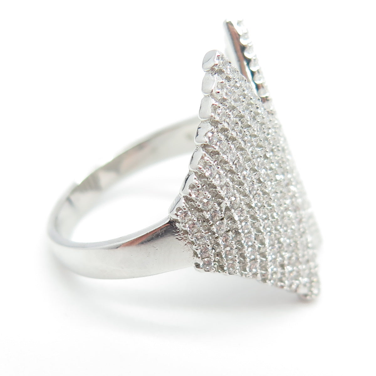 925 Sterling Silver Pave C Z Wings Ring Size 7.75