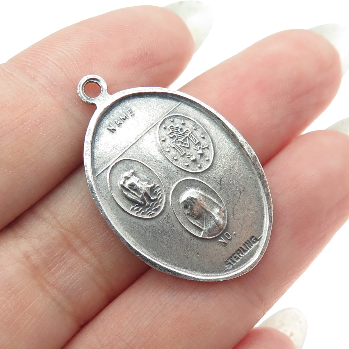 925 Sterling Silver Antique Art Deco Enamel WWII US Army Religious Pendant