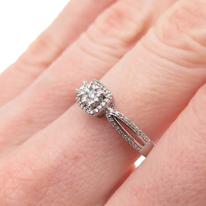 Sun 925 Sterling Silver Real Round-Cut Diamond Engagement Ring Size 7