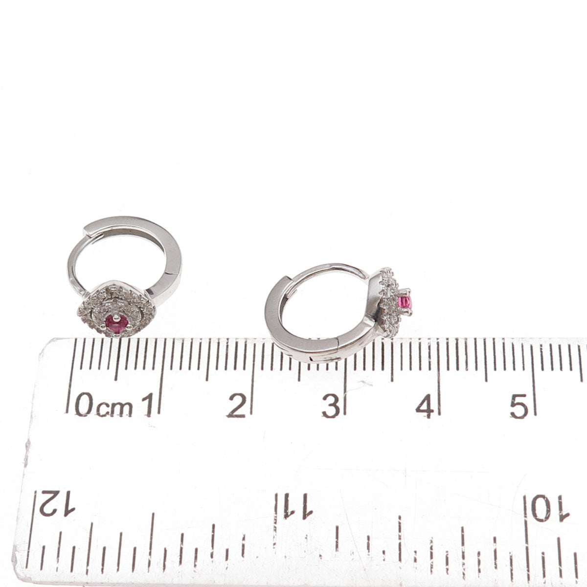 925 Sterling Silver Pink & White C Z Hoop Earrings