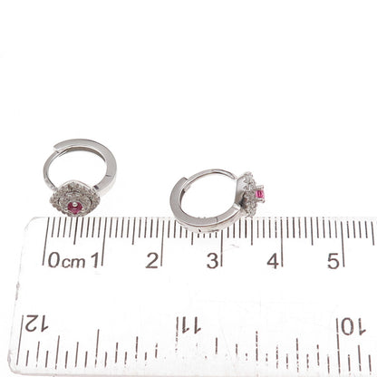 925 Sterling Silver Pink & White C Z Hoop Earrings