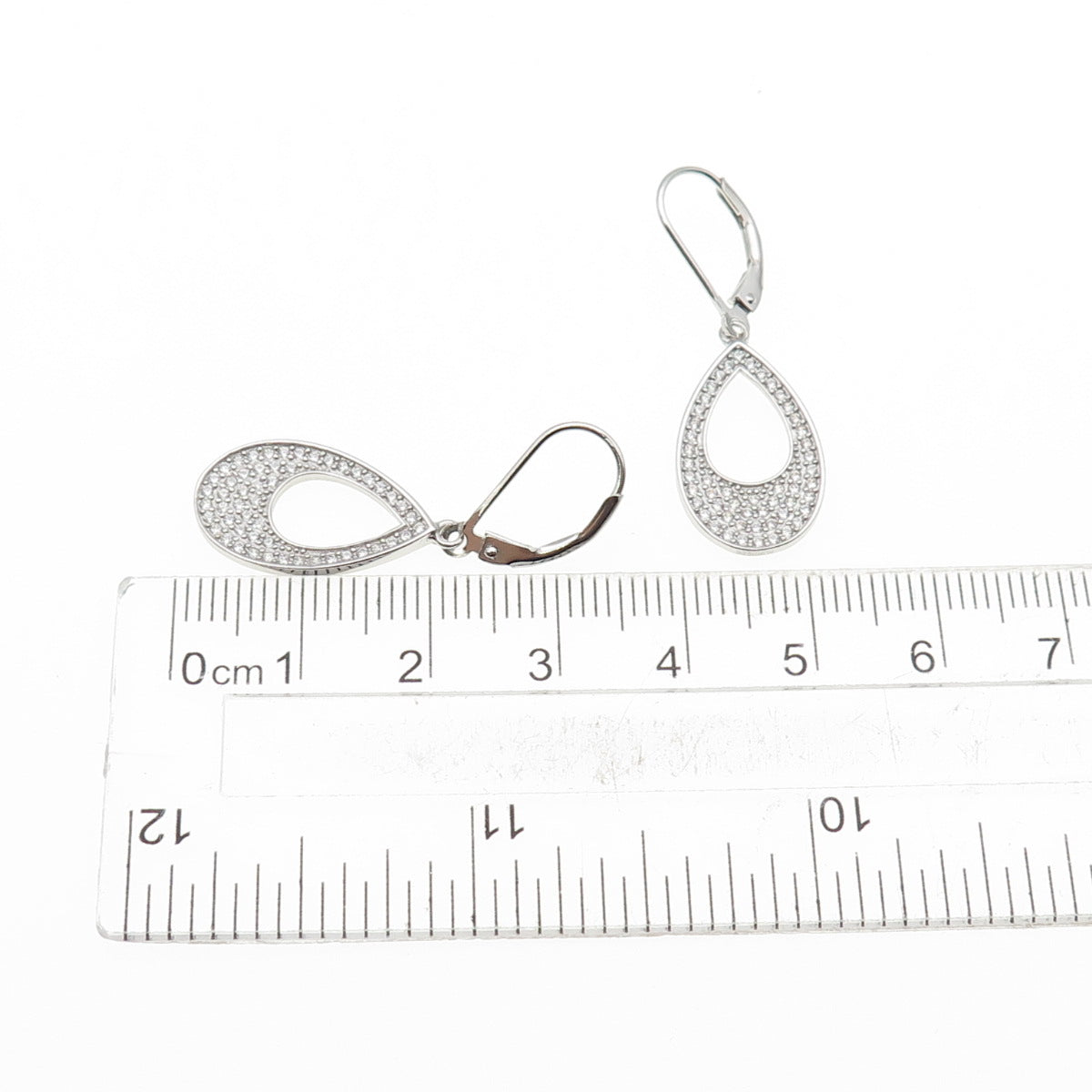 925 Sterling Silver Round-Cut C Z Teardrop Dangle Earrings