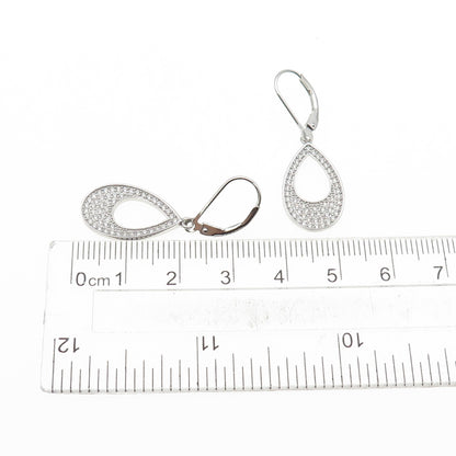 925 Sterling Silver Round-Cut C Z Teardrop Dangle Earrings