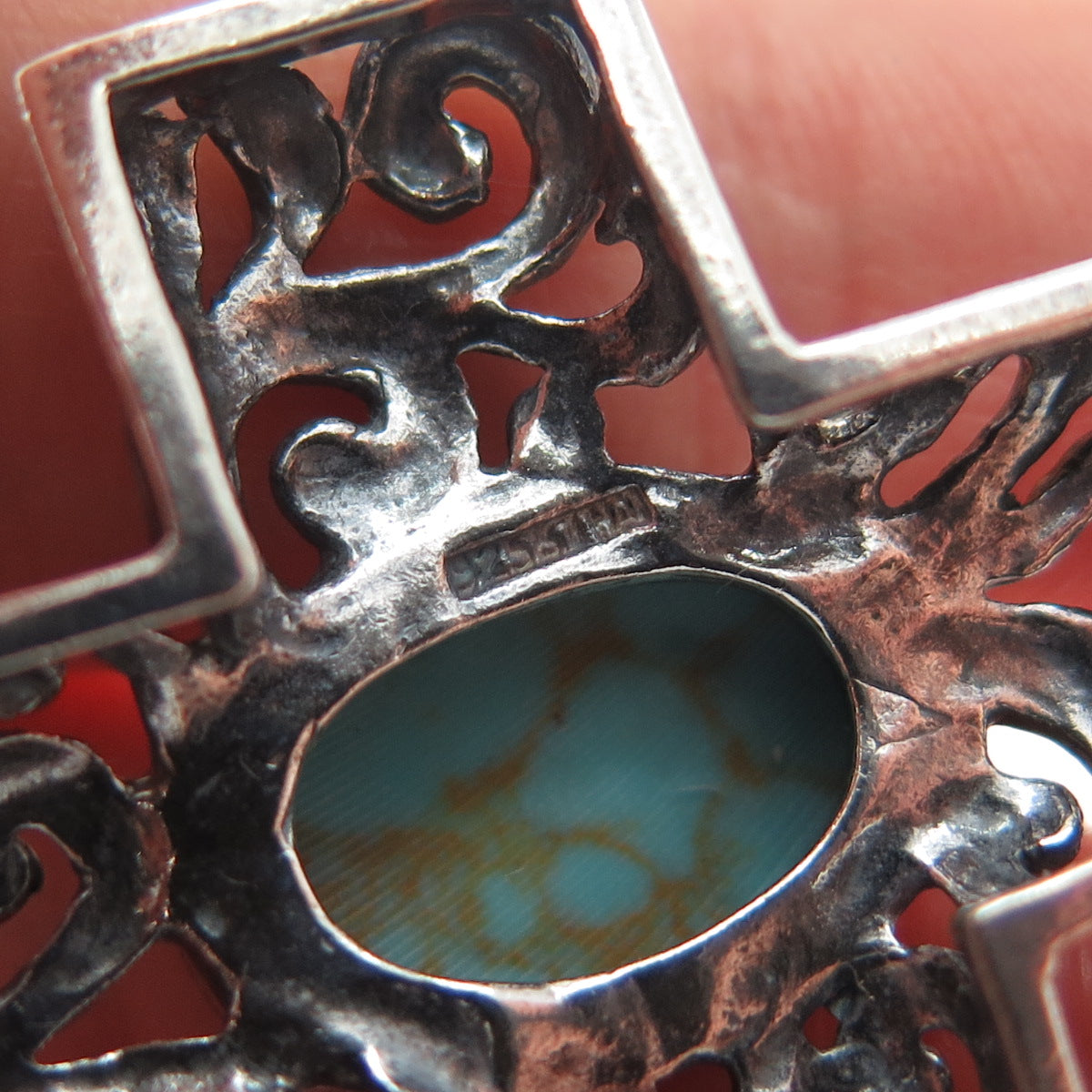 925 Sterling Silver Vintage Real Lone Mountain Turquoise Cross Charm Pendant