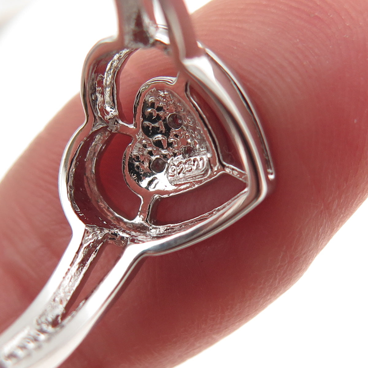 925 Sterling Silver Real Round-Cut Diamond Heart Ring Size 7
