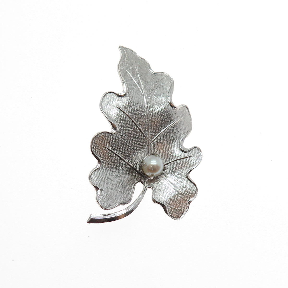 CARL ART 925 Sterling Silver Antique Art Deco Real Pearl Oak Leaf Pin Brooch