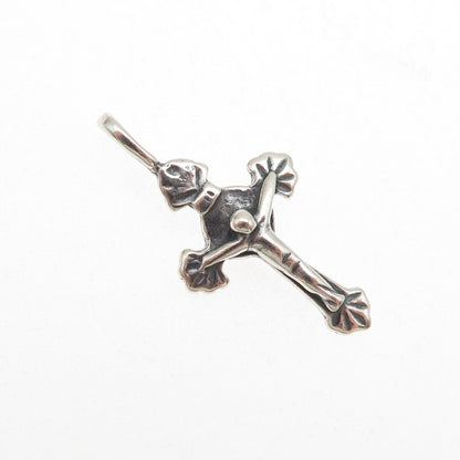 925 Sterling Silver Vintage Crucifix Cross Religious Oxidized Charm Pendant
