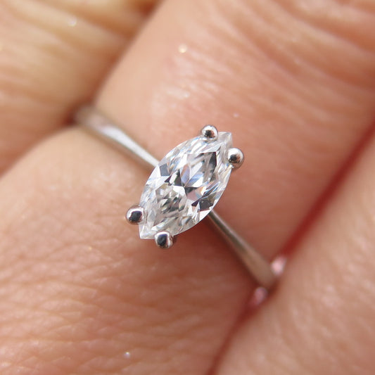 925 Sterling Silver Marquise-Cut C Z Engagement Ring Size 8