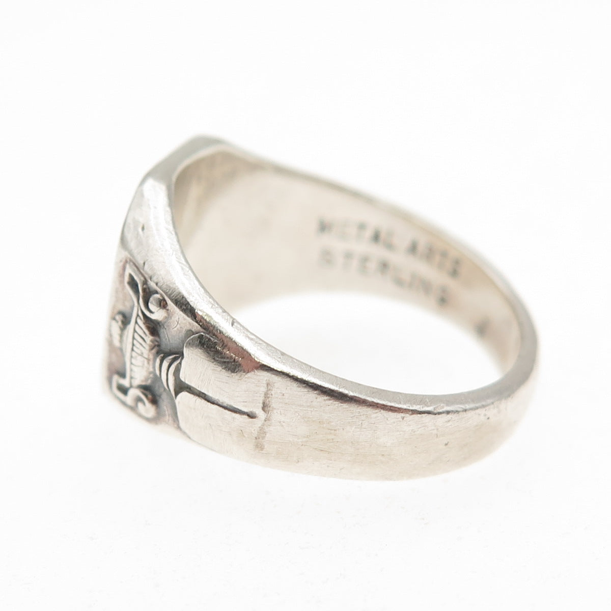 Metal Arts 925 Sterling Silver Antique Art Deco Oxidized Signet Ring Size 6