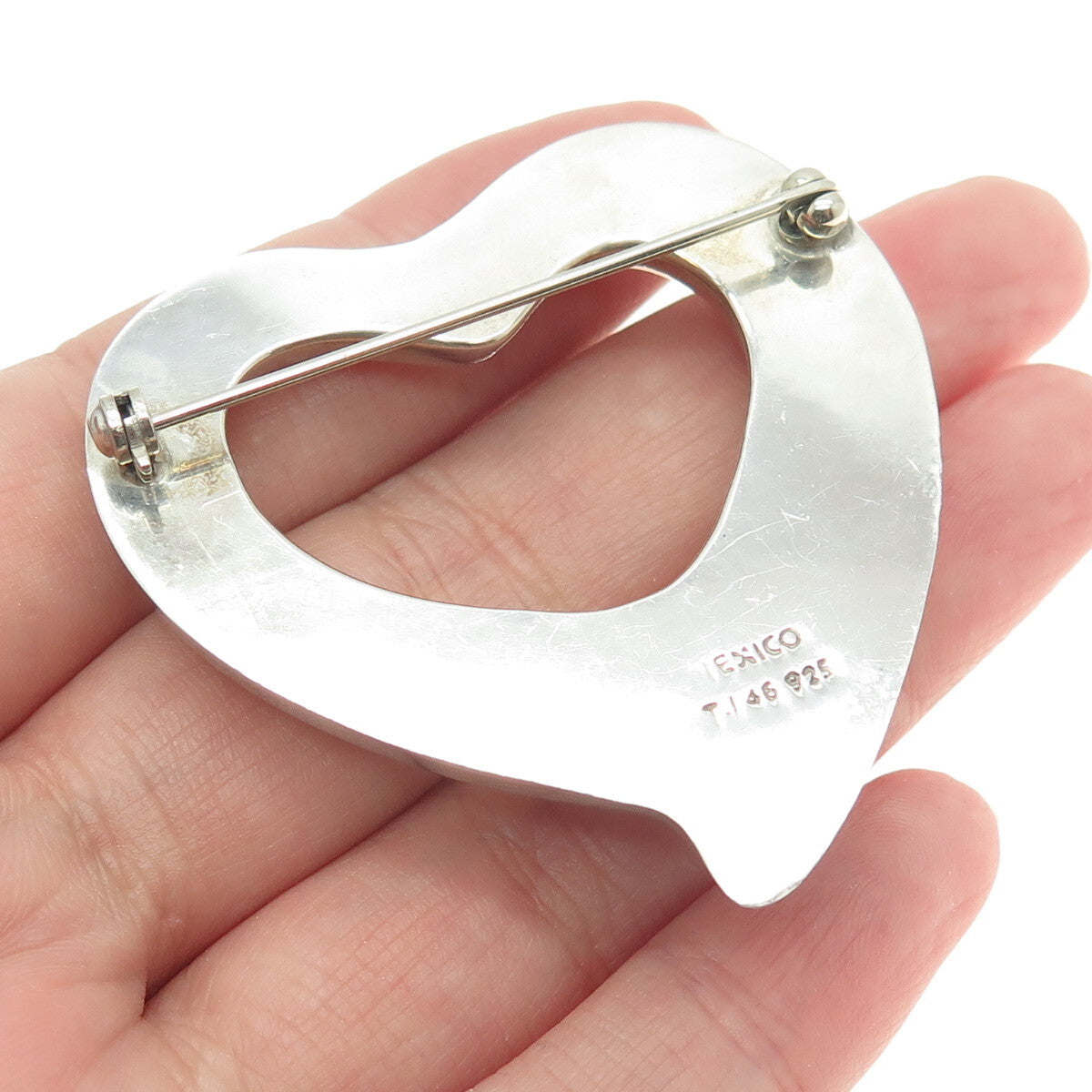 925 Sterling Silver Vintage Mexico Open Heart Pin Brooch