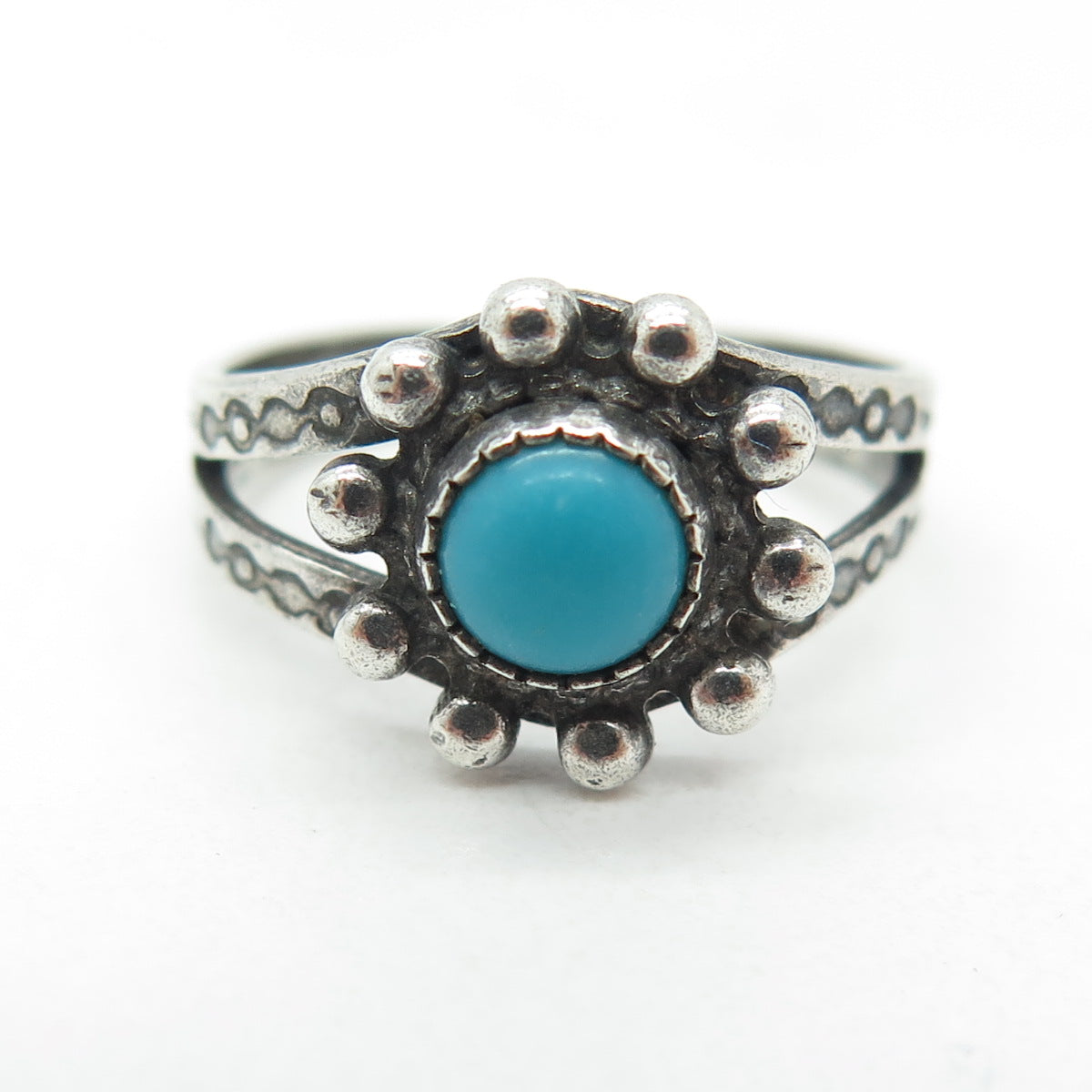 Old Pawn 925 Sterling Silver Vintage Southwestern Turquoise Tribal Ring Size 5.5