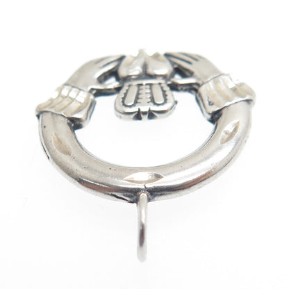 925 Sterling Silver Vintage Irish Claddagh Diamond-Cut Minimalist Charm Pendant