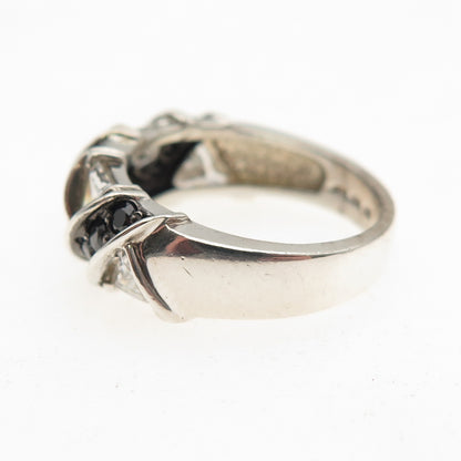 925 Sterling Silver Round-Cut Black & White C Z Zig Zag Ring Size 5