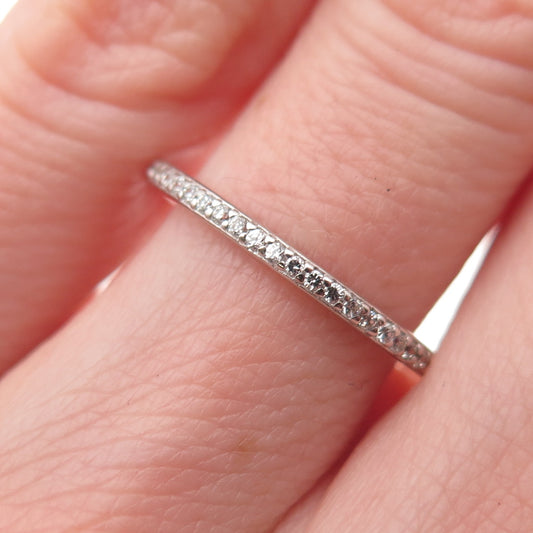 925 Sterling Silver Round-Cut C Z Half Eternity Stackable Band Ring Size 6