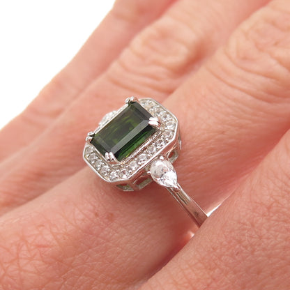 925 Sterling Silver Real Chrome Diopside & White Topaz Ring Size 8