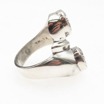 925 Sterling Silver Vintage Mexico Oval-Cut C Z Modernist Bypass Ring Size 8