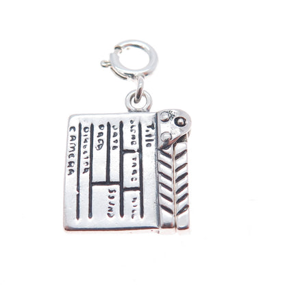 SHUBE 925 Sterling Silver Vintage Movie Clapperboard Spring Ring Movable Pendant