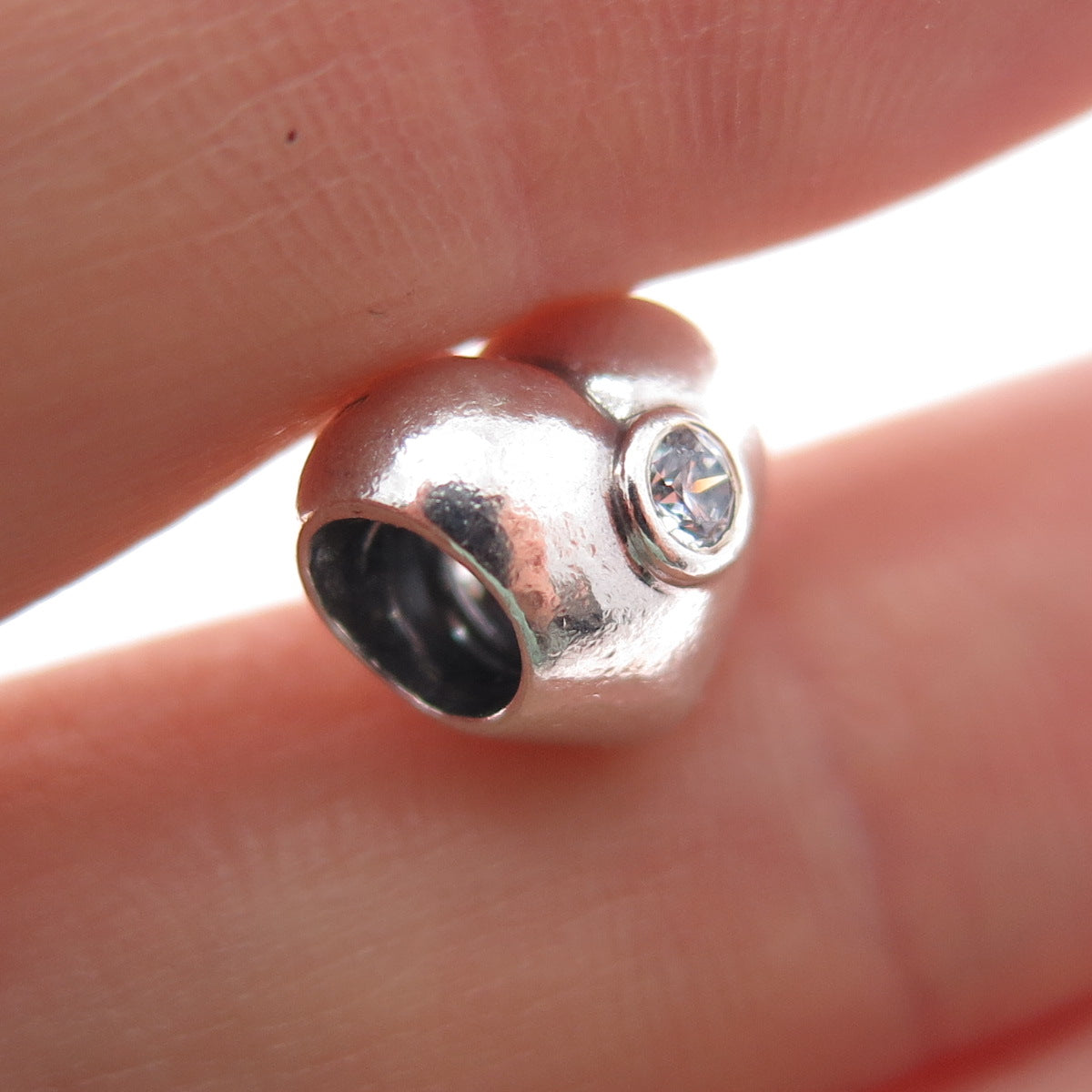 PANDORA 925 Sterling Silver Round-Cut C Z Heart Slide Bead Charm