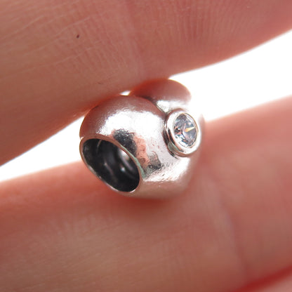 PANDORA 925 Sterling Silver Round-Cut C Z Heart Slide Bead Charm