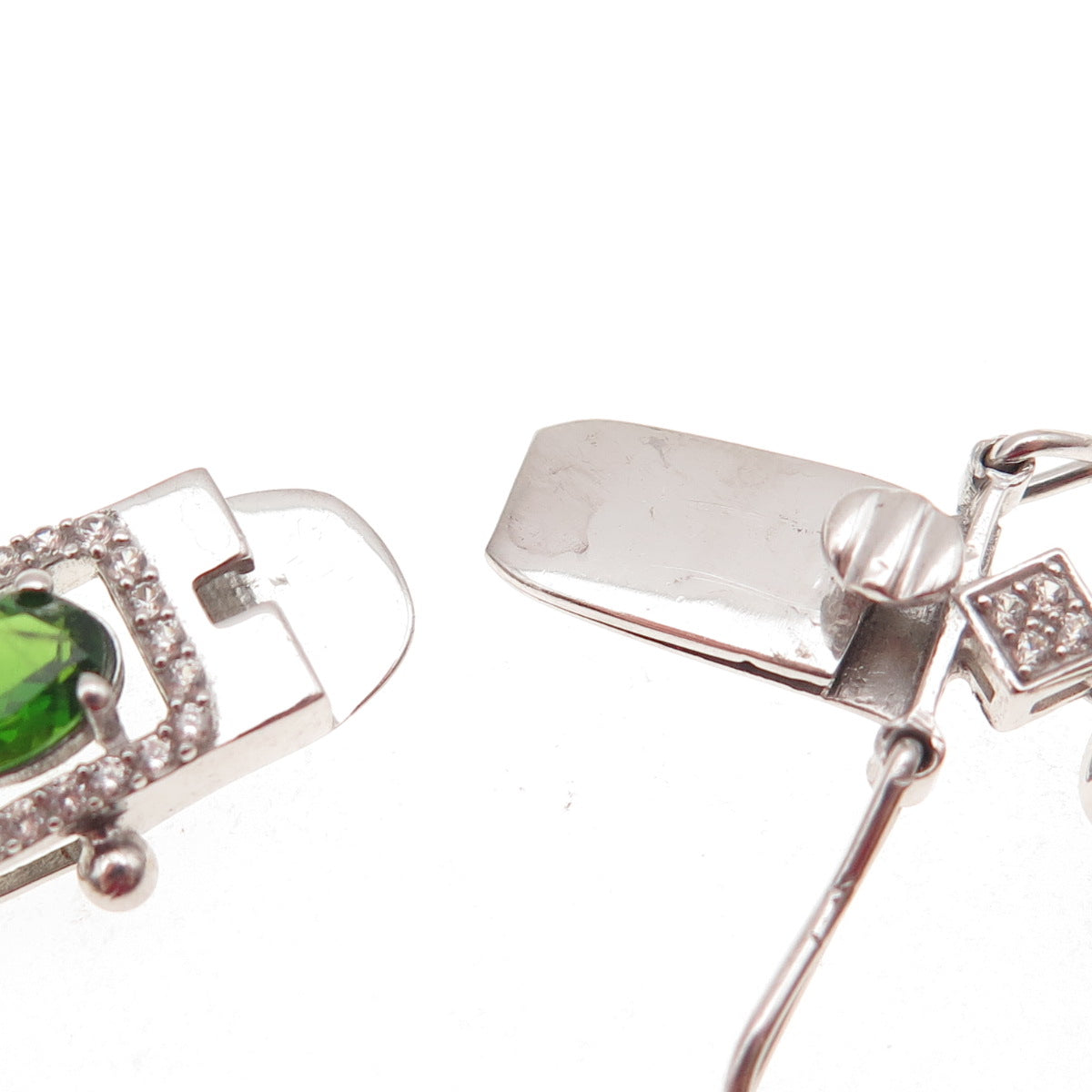 925 Sterling Silver Real Chrome Diopside & White Topaz Bracelet 7.5"