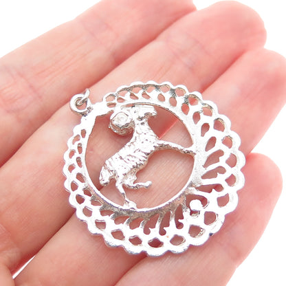 925 Sterling Silver Vintage Aries Zodiac Sign Heart Ornate Charm Pendant