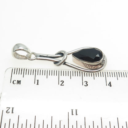 925 Sterling Silver Vintage Real Pear-Cut Black Spinel Modernist Pendant