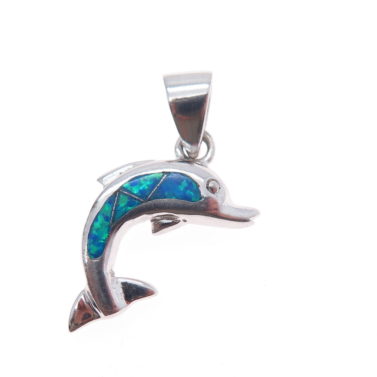 925 Sterling Silver Vintage Real Opal Dolphin Mini Charm Pendant