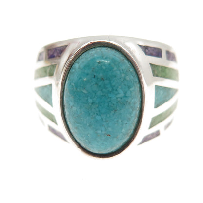 Coleman Co. 925 Sterling Vintage Real Turquoise & Sugilite Inlay Ring Size 9.25