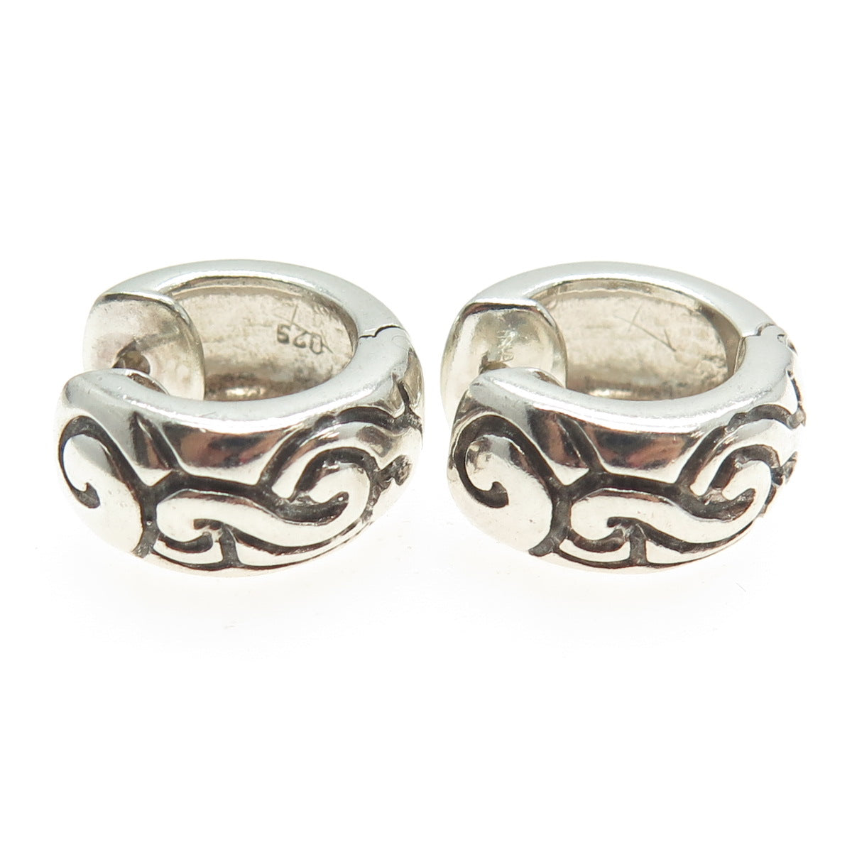 925 Sterling Silver Vintage Ornate Huggie Earrings