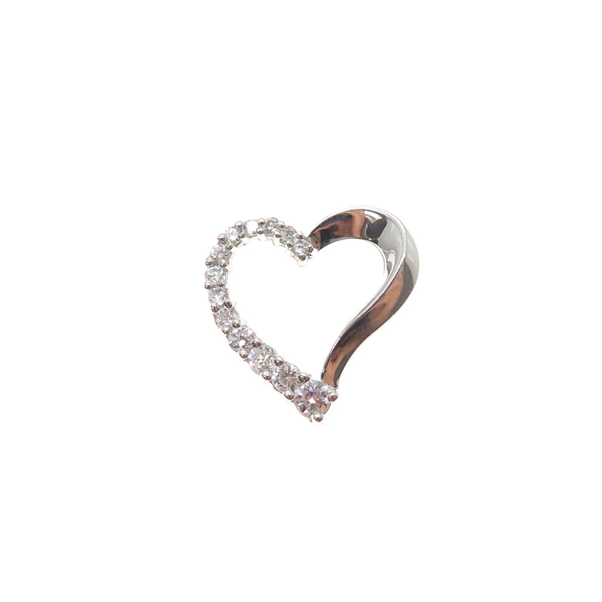 925 Sterling Silver Round-Cut C Z Heart Minimalist Slide Charm Pendant