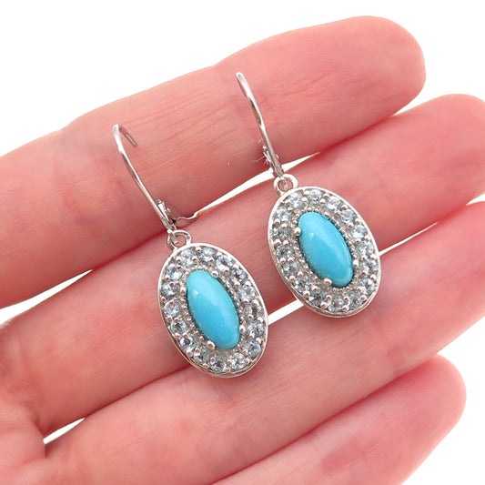 Chuck Clemency 925 Sterling Silver Real Turquoise & Blue Topaz Dangle Earrings