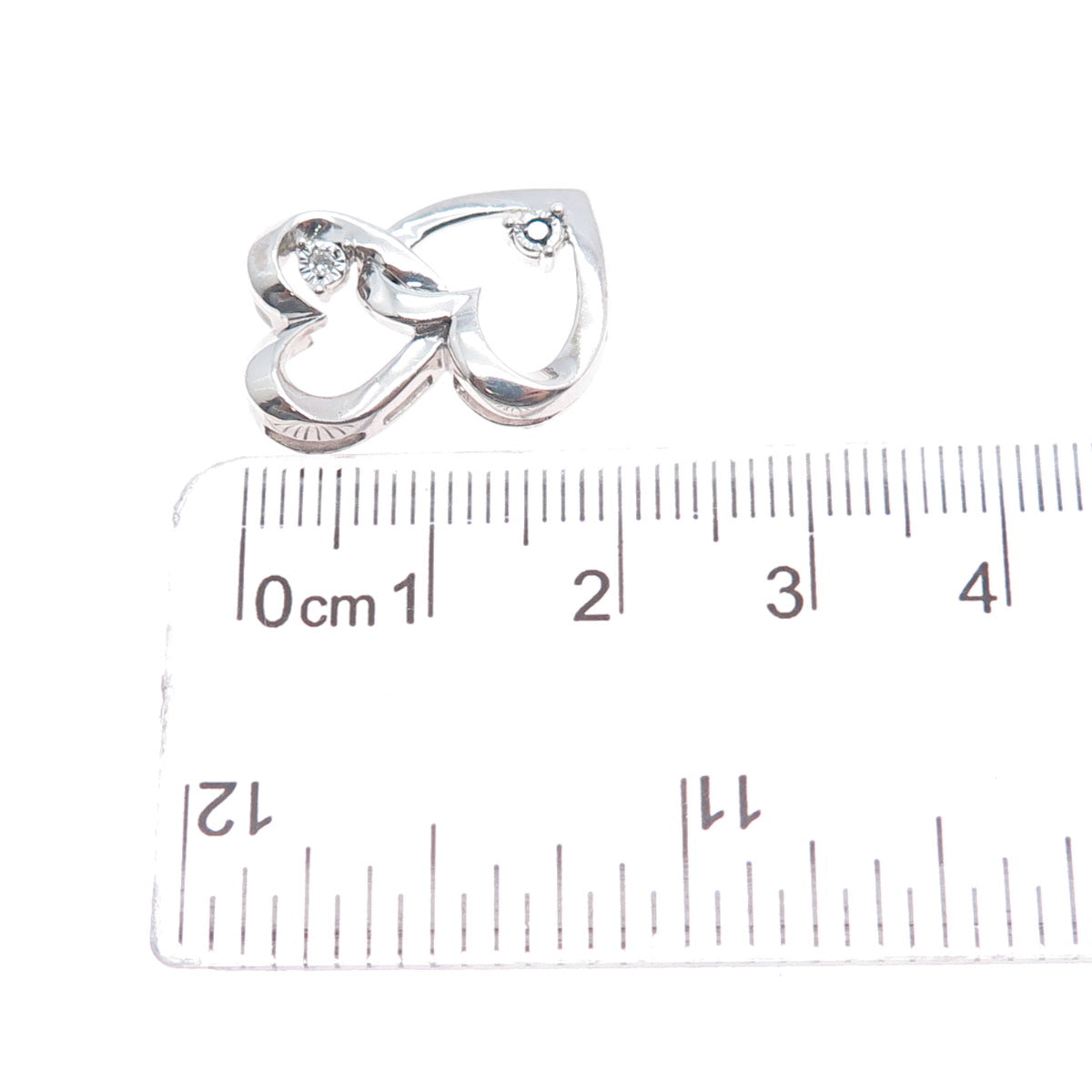 925 Sterling Silver Real Round-Cut Diamond Couple Heart Slide Charm Pendant