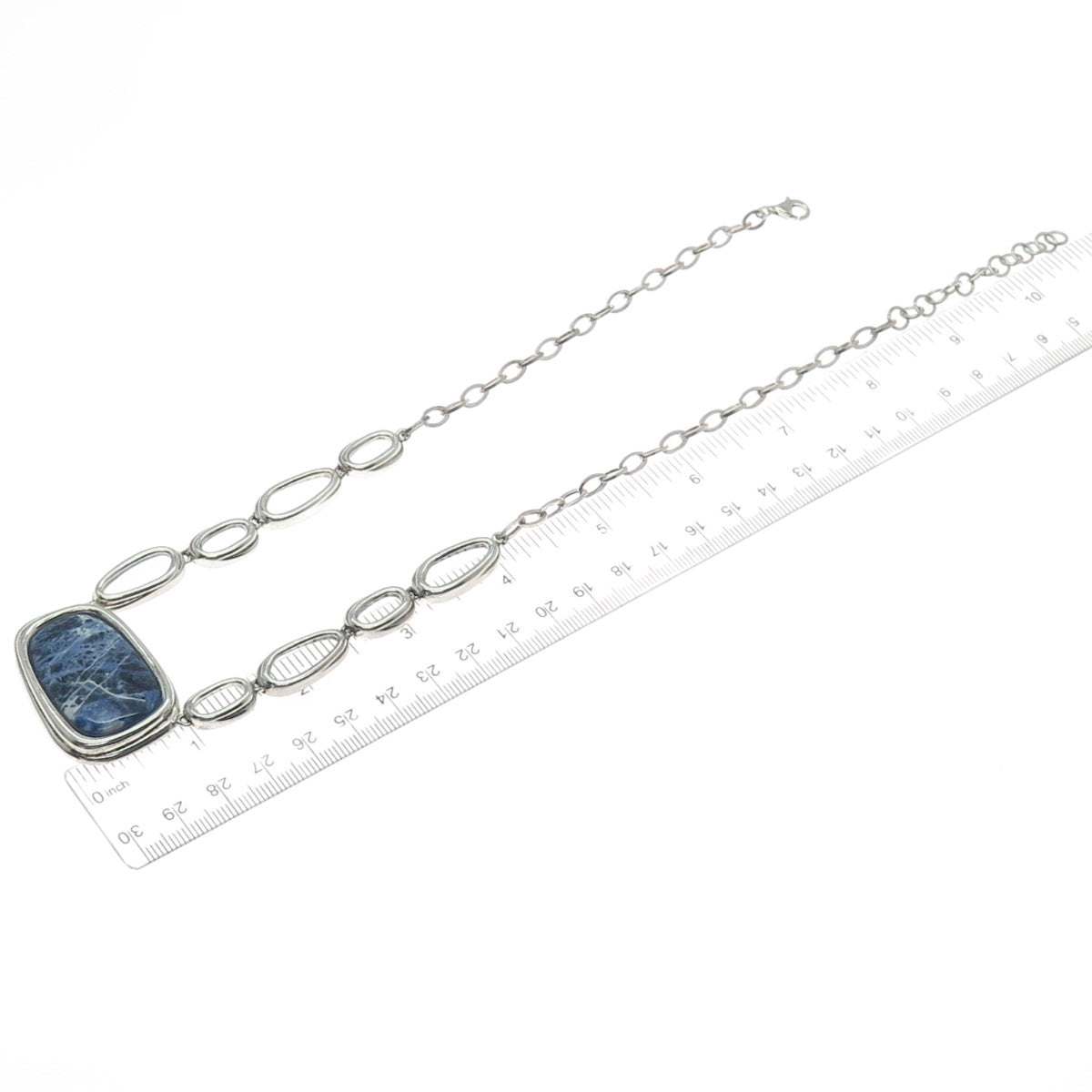 925 Sterling Silver Vintage Real Sodalite Modernist Chain Necklace 16-18"
