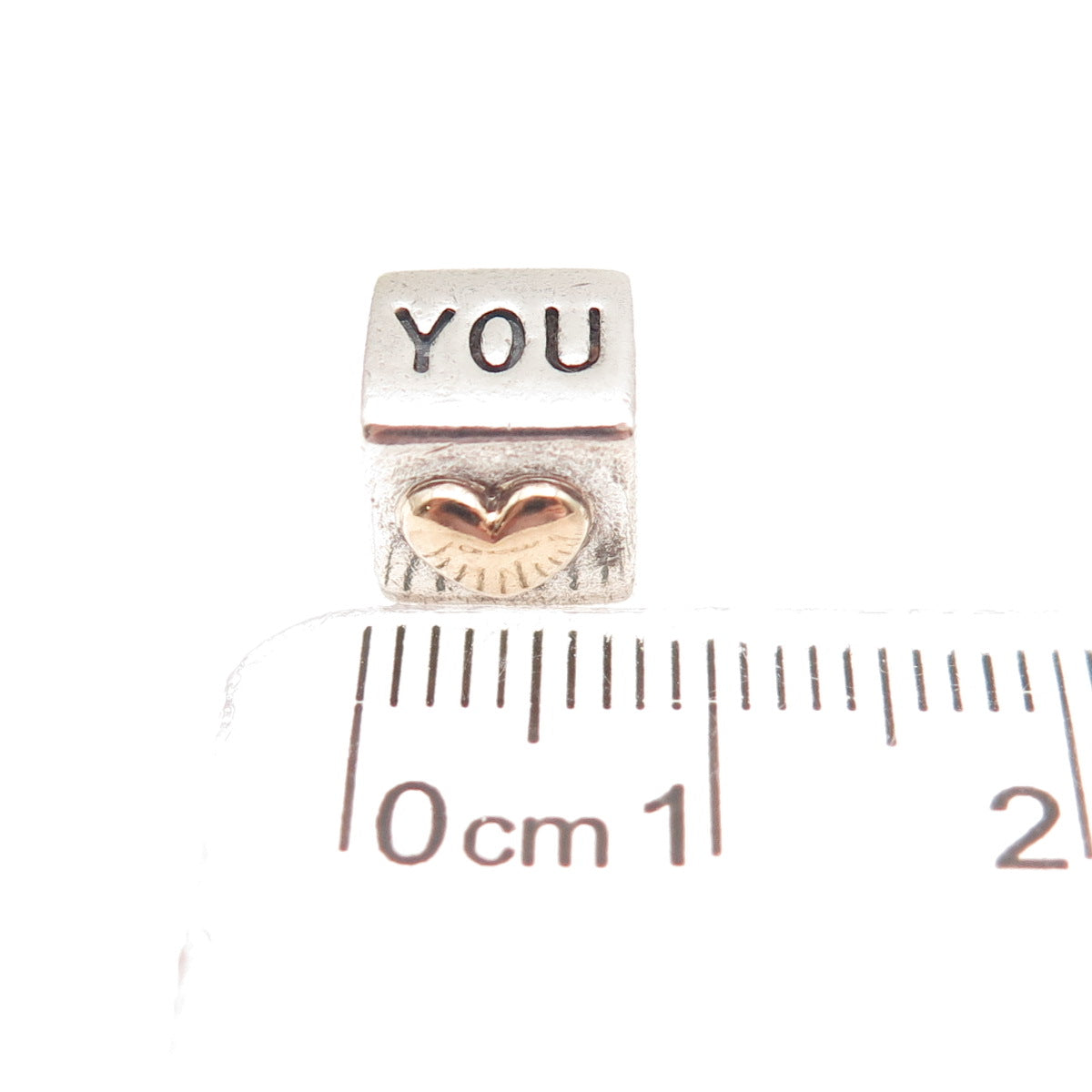 PANDORA 925 Sterling Silver & Gold I Love You Slide Cube Bead Charm