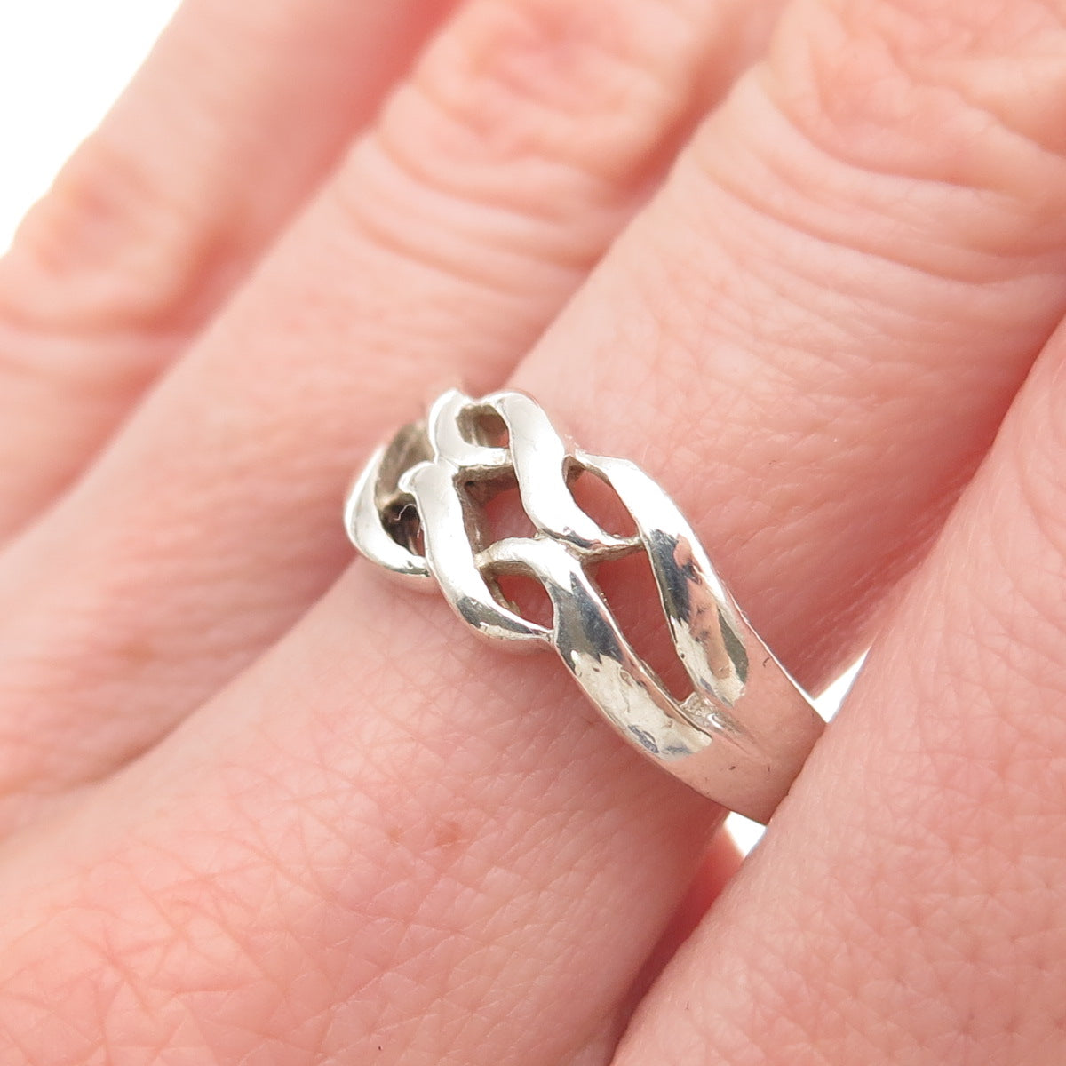 925 Sterling Silver Vintage Modernist Wavy Ring Size 9