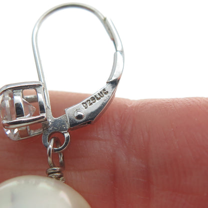 LUCAS LAMETH LUC 925 Sterling Silver Real Pearl & C Z Dangle Earrings