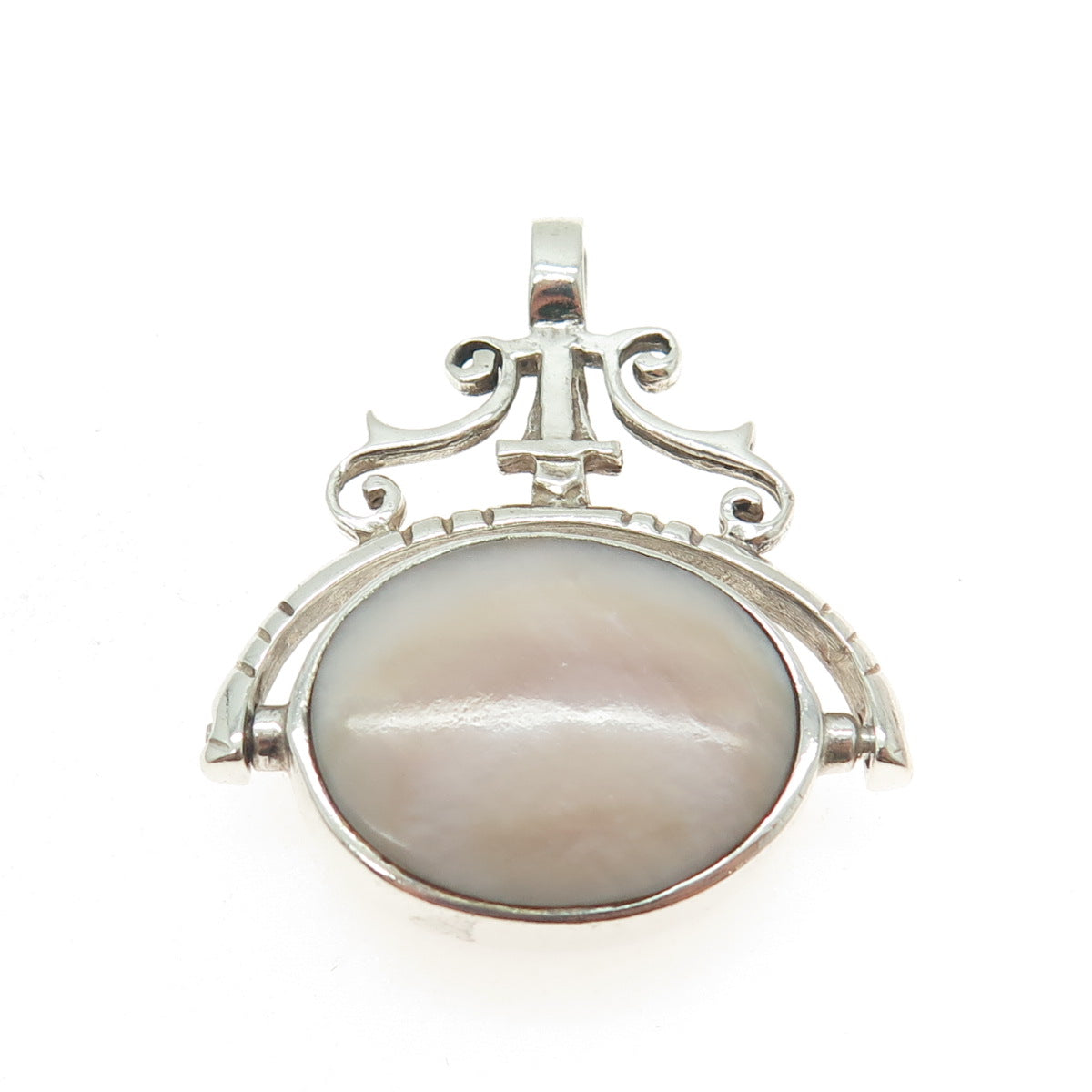 925 Sterling Silver Vintage Mother-of-Pearl Black Onyx Gem Double Sided Pendant