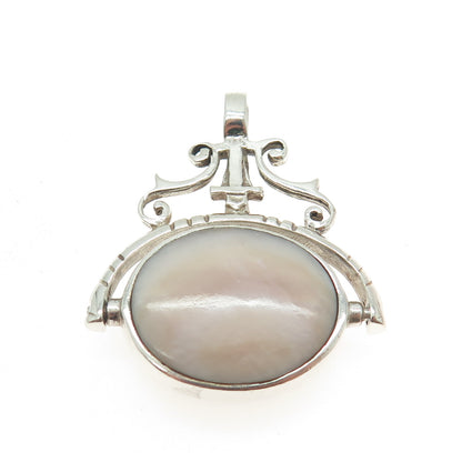 925 Sterling Silver Vintage Mother-of-Pearl Black Onyx Gem Double Sided Pendant