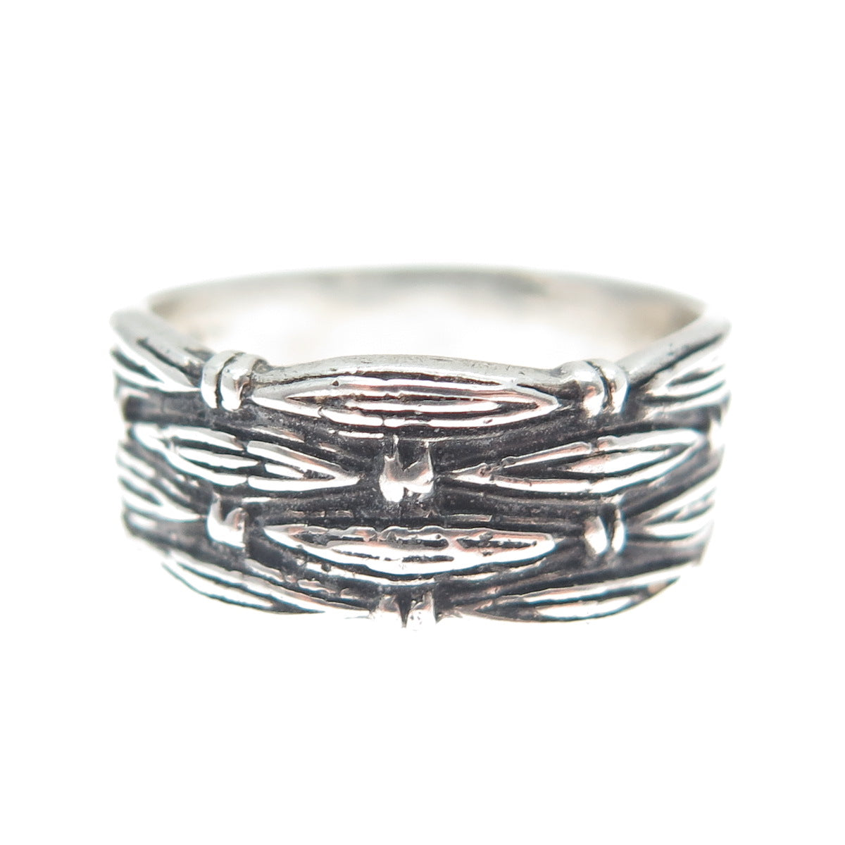 925 Sterling Silver Vintage Rattan Oxidized Ring Size 8.25