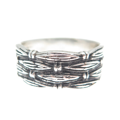 925 Sterling Silver Vintage Rattan Oxidized Ring Size 8.25
