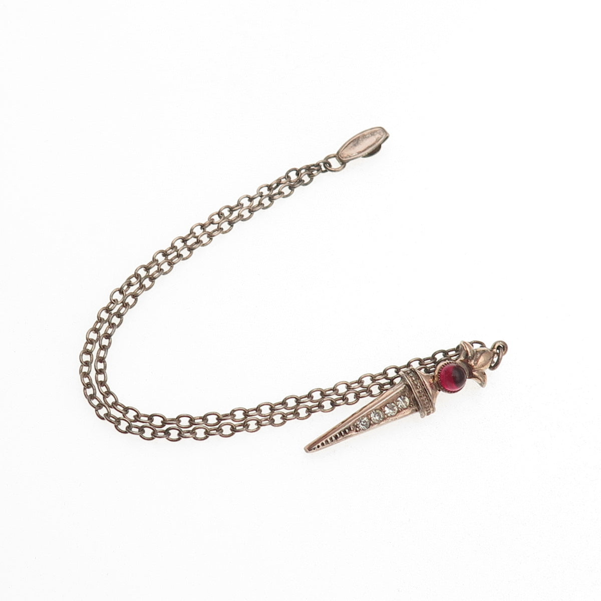 925 Sterling Silver Gold Plated Antique Art Deco Rhinestone Dagger Chain Fob