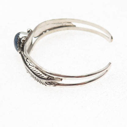 Old Pawn 925 Sterling Silver Vintage Lapis Feather Adjustable Bracelet 6.25"