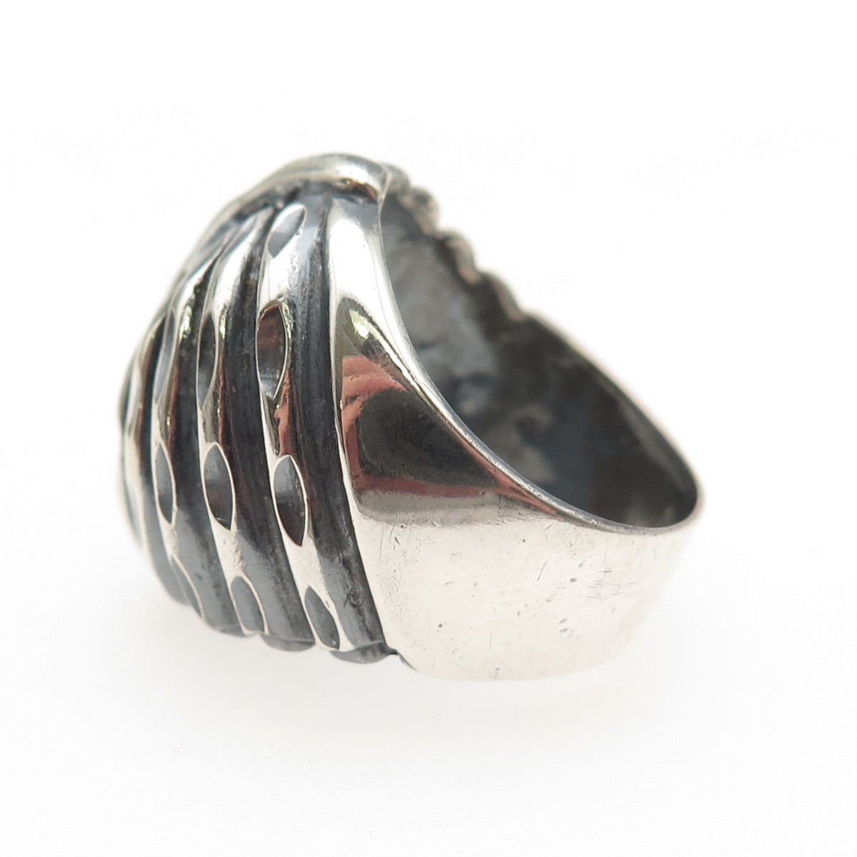 925 Sterling Silver Vintage Modernist Ribbed Dome Oxidized Ring Size 8.5