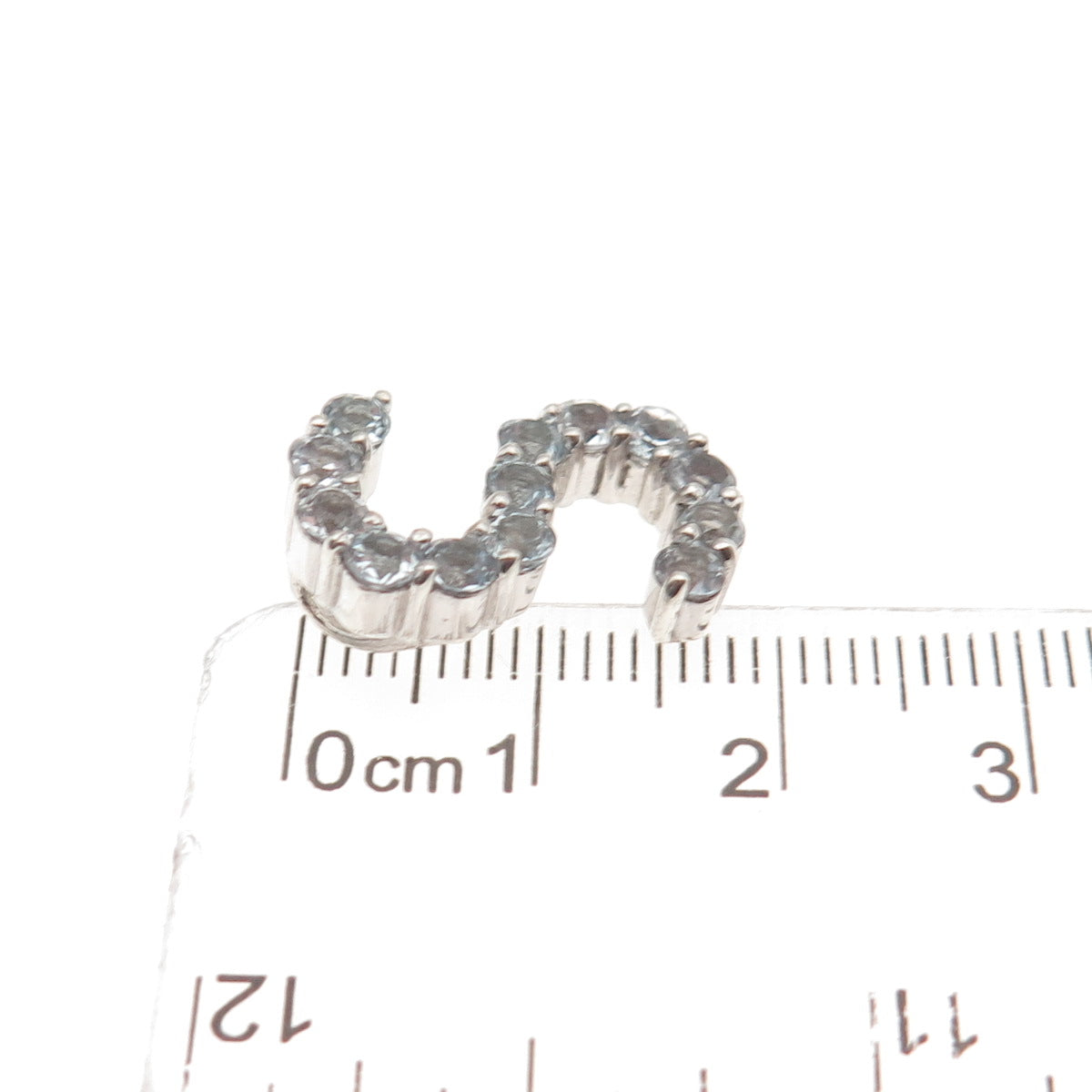 925 Sterling Silver Real Round-Cut Blue Topaz Letter S Slide Charm Pendant