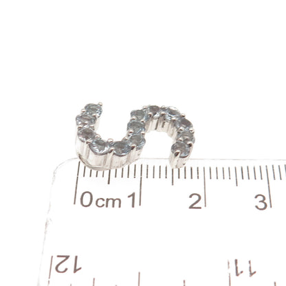 925 Sterling Silver Real Round-Cut Blue Topaz Letter S Slide Charm Pendant