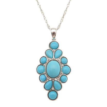 925 Sterling Silver Real Tyrone Turquoise Floral Singapore Chain Necklace 18-20"