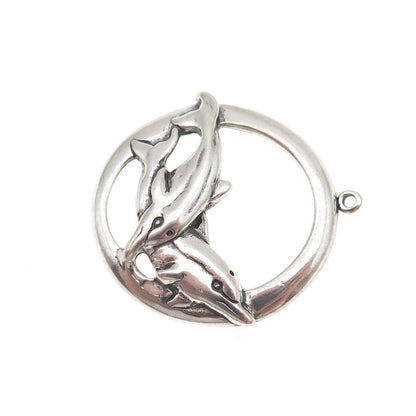 Shube 925 Sterling Silver Vintage Dolphin Couple Oxidized Charm Pendant