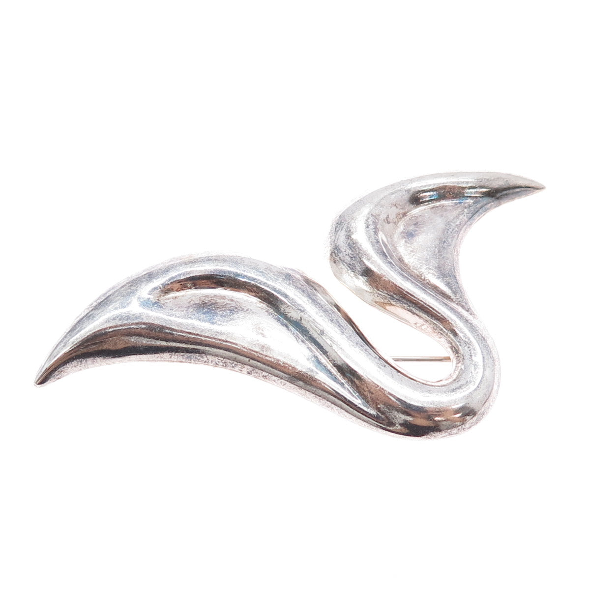 925 Sterling Silver Vintage Modernist Wavy Oxidized Pin Brooch